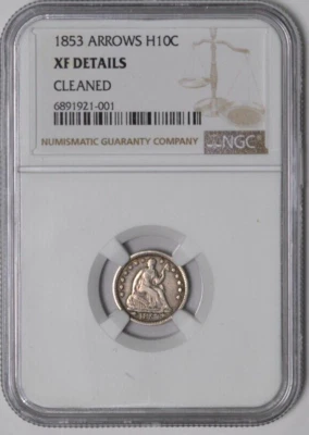 1853 Arrows Liberty Seated Silver Half Dime H10C - NGC XF Details - - Image 1 of 2