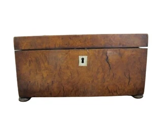 Antique GEORGIAN Regency Burl Maple Wood Mother of Pearl TEA CADDY Desk Box - Picture 1 of 11