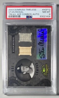 Stan Musial Auto 2003 Donruss Timeless PSA 8 HOF Combos /25 Game Used Jersey Bat - Image 1 of 3