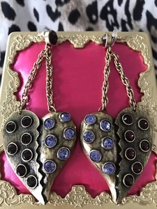 Betsey Johnson Vintage Burgundy Amethyst Purple Runway Broken Heart Earrings - Picture 1 of 4