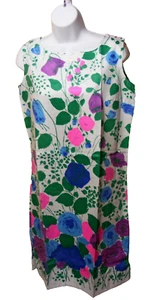 60s SHIFT DRESS COTTON DEADSTOCK MOD HIPPIE FLORAL TULIPS REGAL OF CALIFORNIA M - Picture 1 of 9