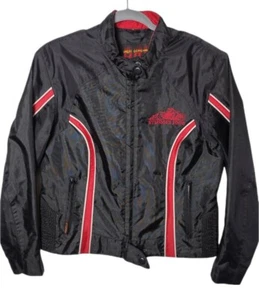 Hot Leathers Riding Jacket Womens SZ LG Black W Red Stripes Nylon Sturgis EUC - Picture 1 of 6