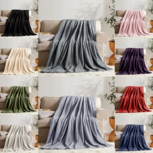 Large Thick Faux Fur Warm Fleece Blanket Sofa Bed Throw Single Double King Size - Picture 1 of 20