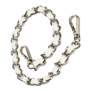 Bijou de Téléphone Chaîne Tressée Argent Simili Cuir Blanc 40cm - Photo 1/5