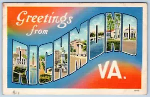 POSTAL VINTAGE SALUDOS DE RICHMOND VIRGINIA CARTA GRANDE LINO AÑOS 40-50 - Imagen 1 de 2