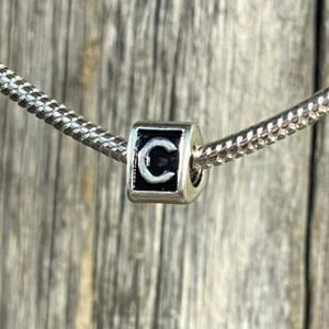 Alphabet Initial Letter C Black Silver European Bead Charm fit bracelet word - Picture 1 of 2