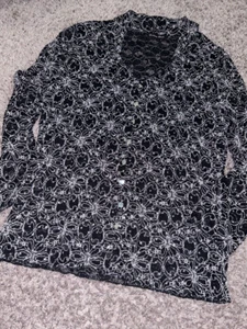 Bretaña gema negra brillo glamour espalda plata manga larga malla cuello vacaciones - Imagen 1 de 9
