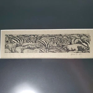 Afrikanische Kunst Zebras signiert Harris signiert & nummeriert und Goldrahmen hinter Glas - Bild 1 von 11