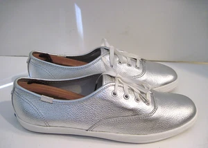 Keds For Kate Spade Silver Metallic Leather Sneakers NEW Size 8 1/2 M  EU 39.5 - Picture 1 of 5