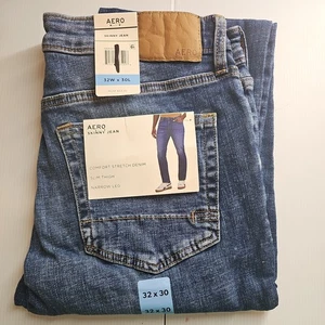 NWT AERO Jeans Pant Men's Size 32x30 Skinny Blue Denim Straight Leg New - Picture 1 of 2