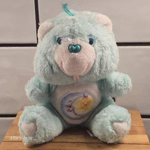 Juguete de peluche de peluche vintage de los años 80 azul verde luna estrella cuidado oso 6" - Imagen 1 de 10