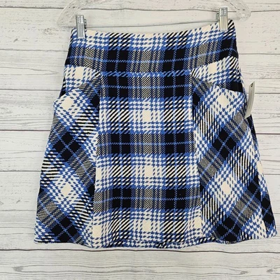 Falda a cuadros Maeve by Anthropologie para mujer talla 4 azul blanco bolsillos algodón Foto 1 de 4