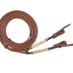 Buffalo Leather Pony Latigo Split Reins with Natural Rawhide Accents P7156LAT - Picture 1 of 2