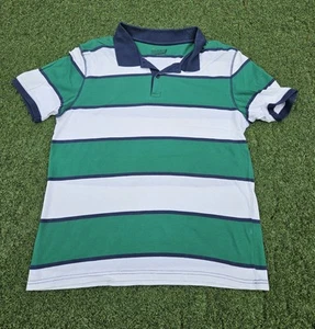 *Topman* Men's Green & White Striped Short Sleeve Polo Shirt - Size Medium - Picture 1 of 2