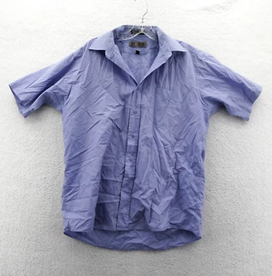 Oleg Cassini 中号男式 15.5 正装衬衫蓝色棉质纽扣短袖 — 第 1/4 张图片