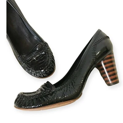 Georgina Goodman черные гофрированные лакированные туфли-лодочки, 38EU с круглой полосой hee - Изображение 1 из 4