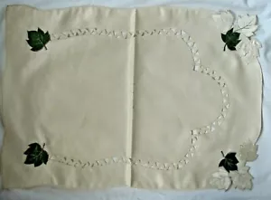 Quality Embroidered Cream Satin, Green & Cream Leaf Chair Back Cover - Picture 1 of 4