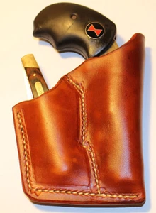 NAA Black Widow fixed sights gun and knife holster- Tan Leather - - Picture 1 of 5