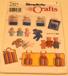 Vintage Simplicity 7424 kleine Puppen Bären Kleidung, Tragetasche Schnittmuster - Bild 1 von 2