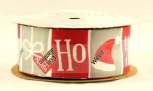Ho Ho Ho Santa Hat Satin Wired Ribbon 25 Yards NEW christmas claus red gray eve - Picture 1 of 3