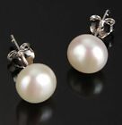 New Genuine Natural 6-14mm White Freshwater Cultured Pearl Silver Stud Earrings