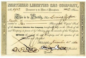 U.S / Northern Liberties Gas Co ... 2 Shares ... 1860  ... *XF* Stock-Cancelled - Picture 1 of 2