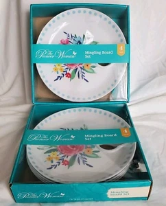 Pioneer Woman 2Sets 4Plates Per Set Mingling Board HoldWine Glass Appetizers NIB - Picture 1 of 6