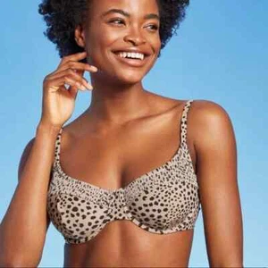 Juniors Smocked Underwire Bikini Top - Xhilaration Animal Print Size XL NWOT - Picture 1 of 11