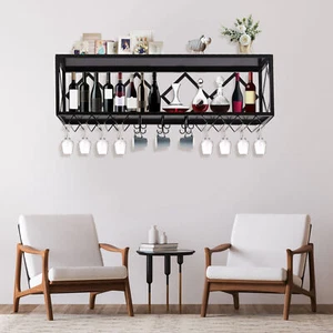 Floating Shelves Wine Bottle Rack Black Holder Wall Mounted, Elegant Storage - Picture 1 of 19
