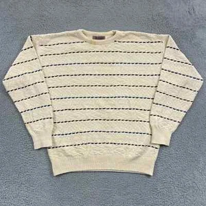 Vintage Jantzen Sweater Men XL Beige Stitched Fair Isle Nordic 90s Knit Pullover - Picture 1 of 12