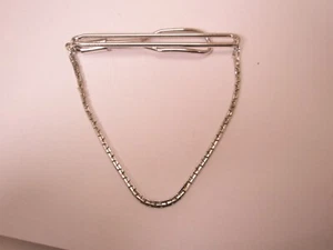 2-1/4" Square Box Chain Silver Tone Vintage Pendant SWANK Tie Bar Clip - Picture 1 of 6
