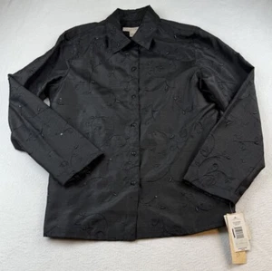 c.l.o.t.h.e.s Black Collared Long Sleeve Floral Beaded Sequin Button Up Size L - Picture 1 of 10