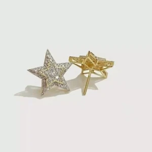 Orecchini a perno stella diamante moissanite taglio tondo 1,50 ct placcati oro giallo 14 carati - Foto 1 di 7