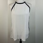 Max Studio Halter Style Women’s Tunic Top White with Black Keyhole Back Size M