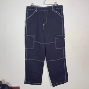 Divided H&M Y2K Womens 12 Black Wide Baggy Cargo Pants Contrast Stitching - Picture 1 of 7
