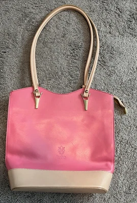Vera Pelle Handbag, Pink & Tan Leather, Converts To Backpack - Image 1 of 4