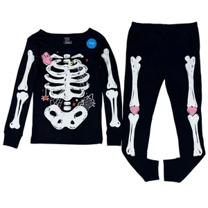 Carters 5T Mädchen Halloween Skelett Pyjama leuchtet im Dunkeln 2-teiliges Set - Bild 1 von 6