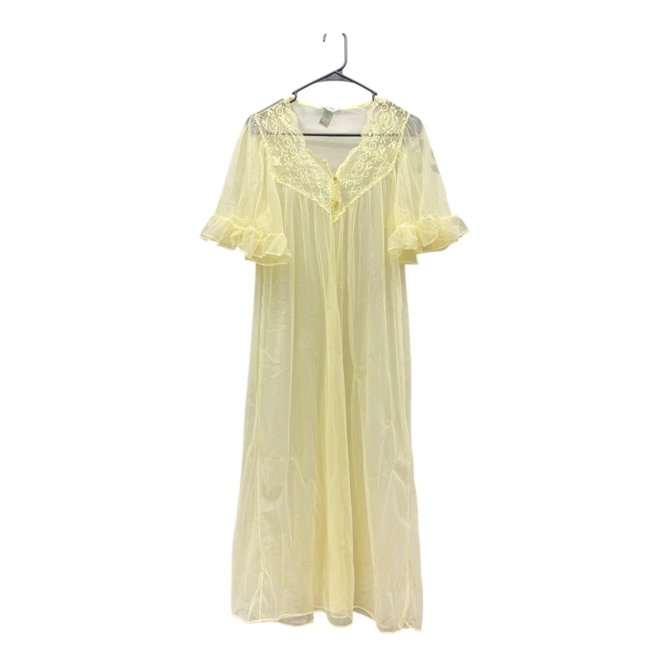Vintage Movie Star Chiffon Yellow Peignoir Bed Robe Women Size Medium - Image 1 of 4