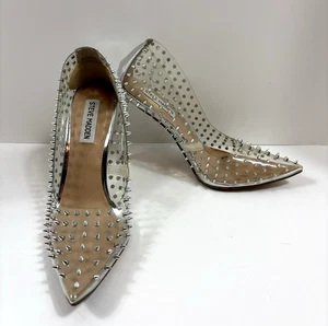Steve Madden Vala durchsichtige silberne Nieten spitz zulaufende kantige Absätze – Größe 8 - Bild 1 von 11