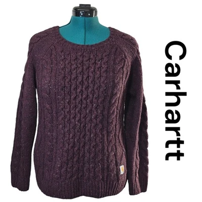 Carhartt 女式勃艮第电缆针织毛衣肘贴尺寸 L 12 14 — 第 1/4 张图片