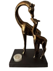 Mother Giraffe & Calf Bronze Finish Tea Light Candle Holder By PartyLite 10" - Picture 1 of 6