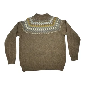 H&M Men’s M Brown Fair Isle Knit Sweater Wool Blend Nordic Pullover Relaxed Fit - Picture 1 of 8