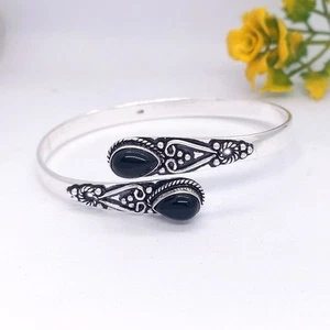 Pulsera brazalete de plata esterlina 925 con piedras preciosas de ónix... - Imagen 1 de 4