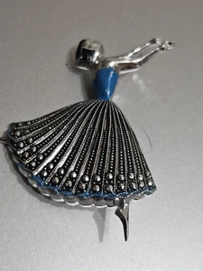Broche prendedor bailarina bailarina azul tono plata vintage - Imagen 1 de 3
