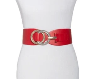 INC Double-Ring Rhinestone Interlock Stretch Belt Red Size L/XL New #61 - Picture 1 of 1
