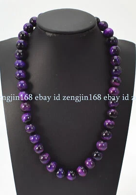 Colar de contas de pedra preciosa redondo olho de tigre roxo natural genuíno 6/8/10/12 mm 18" - Imagem 1 de 4