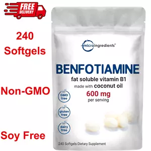 Vitamin B1 Benfotiamine 600 mg - 240 Softgels, Bioavailable, Non-GMO & Soy Free - Picture 1 of 7