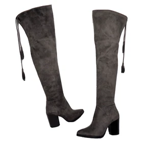 Marc Fisher Dark Gray Suede Tasseled Knot Over the Knee Boots US 8M - Picture 1 of 20