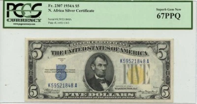 1934A $5 N. Africa WWII Emergency Issue Fr# 2307 PCGS Superb Gem 67 PPQ - Image 1 of 2