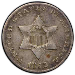 1852 FS-301 Date Repunched Over Inverted Date - PCGS XF45 Three Cent Trime - 3CS - Picture 1 of 7